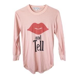 Wildfox Kiss & Tell Graphic Long Sleeve Thermal Top Small Cotton Candy Peach